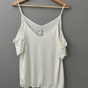 American Eagle Soft and Sexy Cream Cold-Shoulder Top